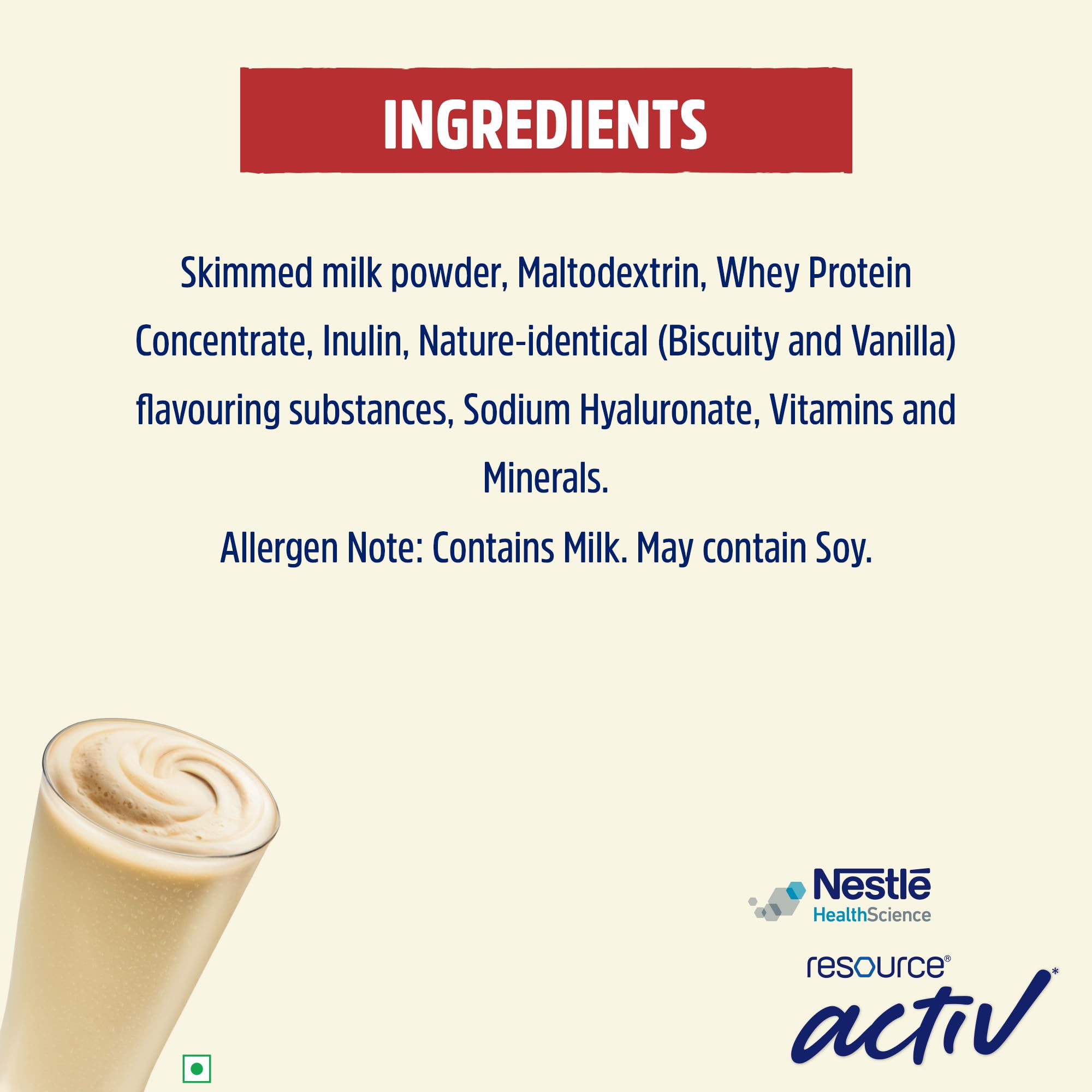 RESOURCE Nestlé Active, High Protein Shake with New Edge Formula, Vanilla Flavour, Strengthens Muscles, Bones, Immune System,