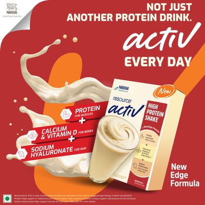 RESOURCE Nestlé Active, High Protein Shake with New Edge Formula, Vanilla Flavour, Strengthens Muscles, Bones, Immune System,