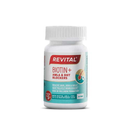 Revital Biotin Vitamin B7 Supplement with Amla, Zinc, Vitamin E & Pantothenic Acid, 50 Tablets