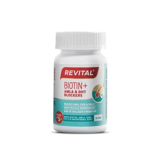 Revital Biotin Vitamin B7 Supplement with Amla, Zinc, Vitamin E & Pantothenic Acid, 50 Tablets