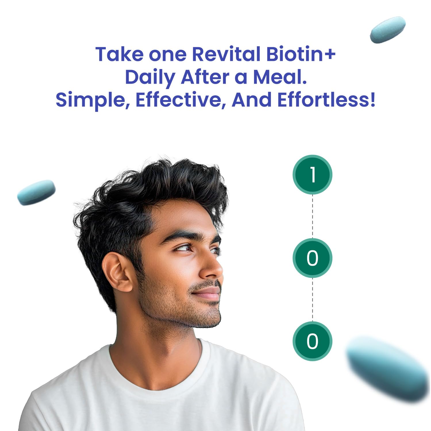 Revital Biotin Vitamin B7 Supplement with Amla, Zinc, Vitamin E & Pantothenic Acid, 50 Tablets - in use