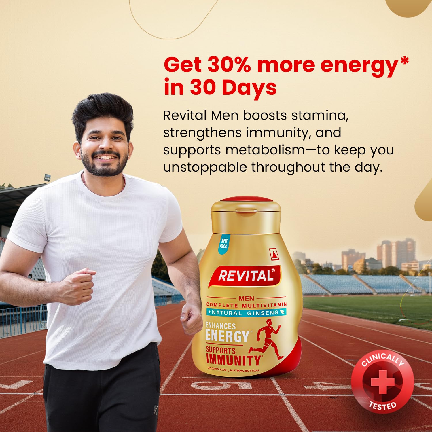Revital Multivitamin Capsules for Men with Natural Ginseng, Vitamins and Minerals - front view