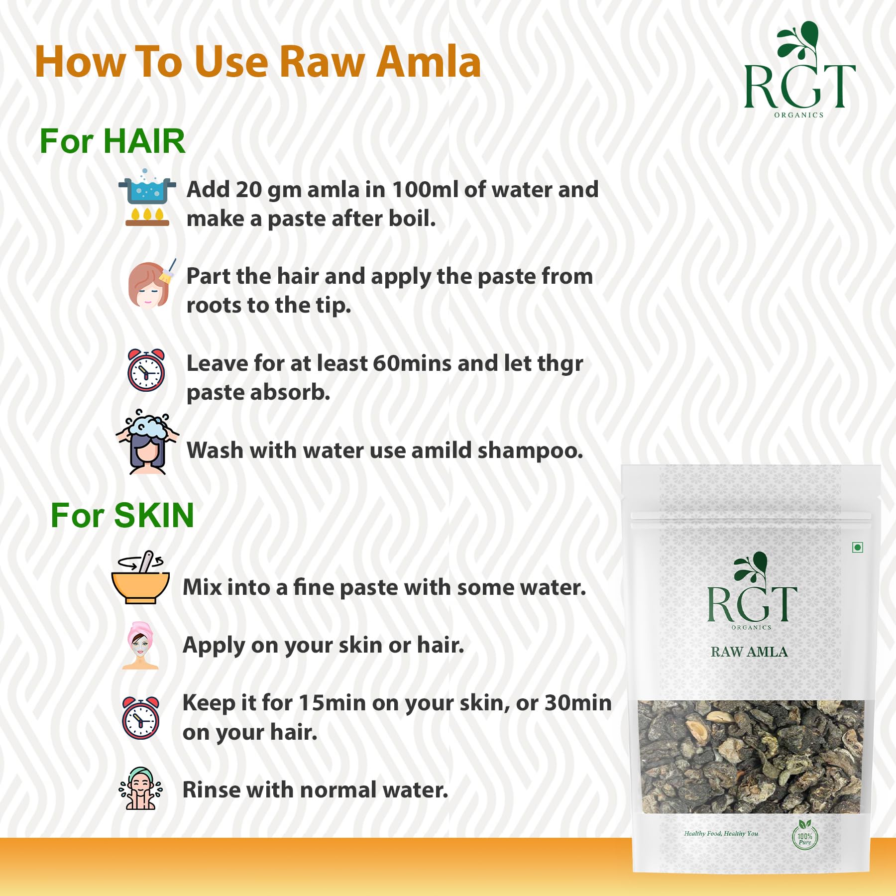 RGT Organics Dry Amla Pieces, 200g, Organic Sukha Amla Sabut, No Sugar No Salt, Dried Indian Gooseberry - back view