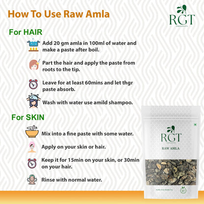 RGT Organics Dry Amla Pieces, 200g, Organic Sukha Amla Sabut, No Sugar No Salt, Dried Indian Gooseberry - back view
