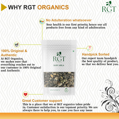 RGT Organics Dry Amla Pieces, 200g, Organic Sukha Amla Sabut, No Sugar No Salt, Dried Indian Gooseberry - label detail