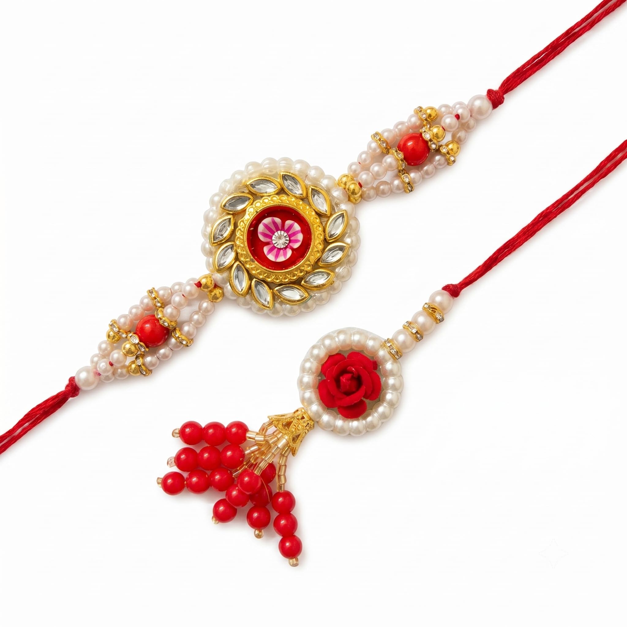 Ria Designer Lotus Flower Bhaiya Bhabhi Rakhi set with Roli Chawal Pack | Traditional Rakshabandhan Gift for Bhai, Bhaiya, Bh