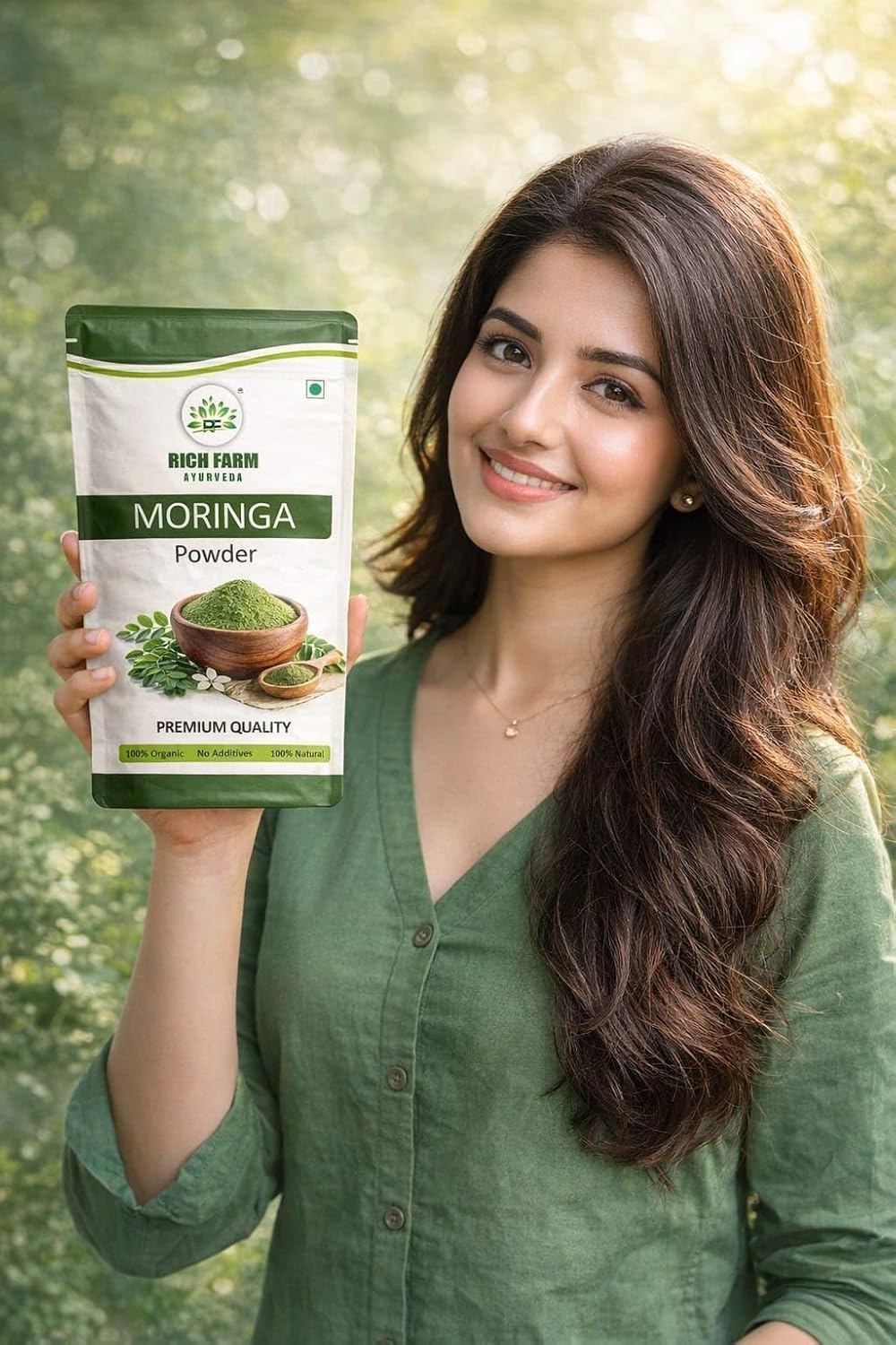 RICH FARM AYURVEDA Moringa Powder and Ashwagandha Powder Combo, 50g Each, Herbal Powders - back view