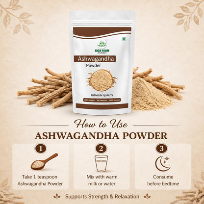 RICH FARM AYURVEDA Moringa Powder and Ashwagandha Powder Combo, 50g Each, Herbal Powders - ingredients panel