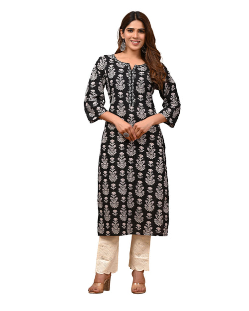 Rimeline Cotton Kurta for Women, Round Neck, Three Quarter Sleeves, Straight Fit Kurta (S-XXL)