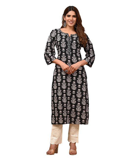 Rimeline Cotton Kurta for Women, Round Neck, Three Quarter Sleeves, Straight Fit Kurta (S-XXL)