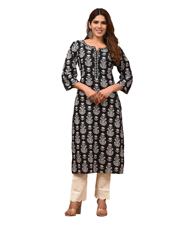 Rimeline Cotton Kurta for Women, Round Neck, Three Quarter Sleeves, Straight Fit Kurta (S-XXL)