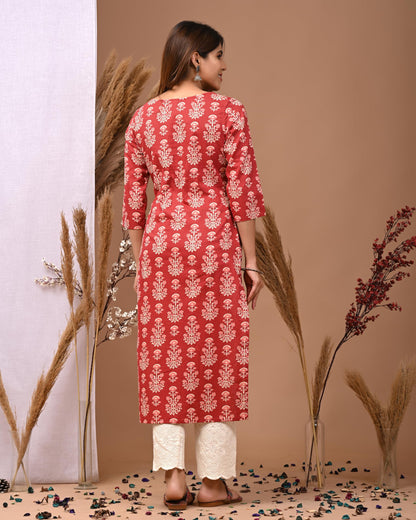 Rimeline Cotton Kurta for Women, Round Neck, Three Quarter Sleeves, Straight Fit Kurta (S-XXL) - packaging (12)