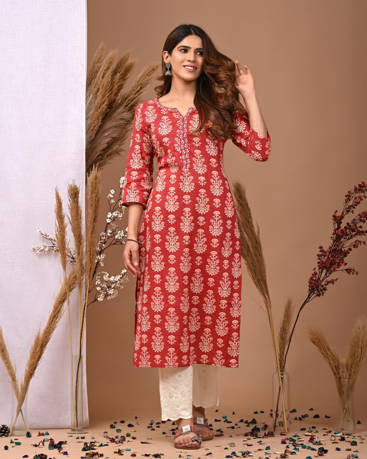 Rimeline Cotton Kurta for Women, Round Neck, Three Quarter Sleeves, Straight Fit Kurta (S-XXL) - label detail (13)