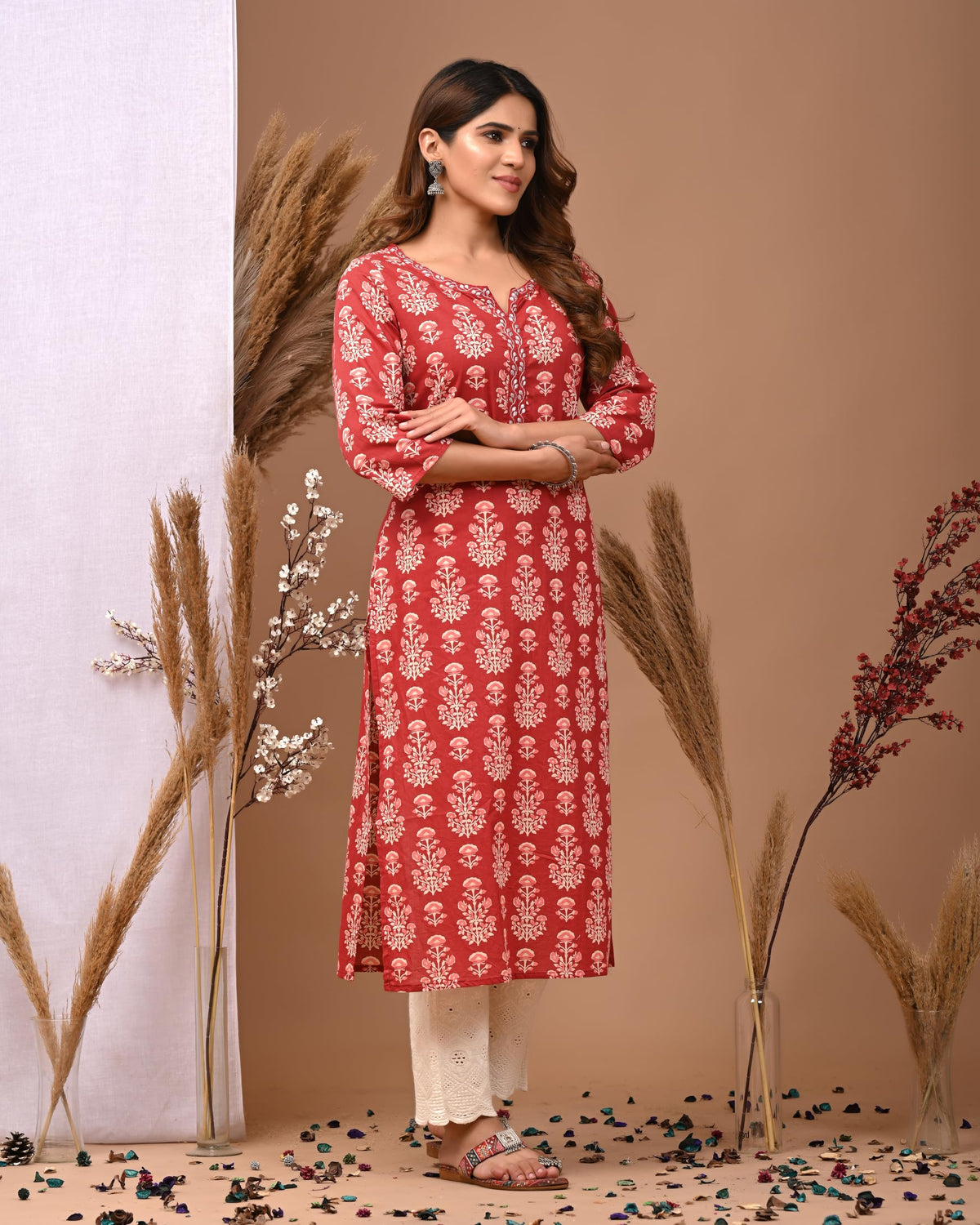 Rimeline Cotton Kurta for Women, Round Neck, Three Quarter Sleeves, Straight Fit Kurta (S-XXL) - ingredients panel (14)