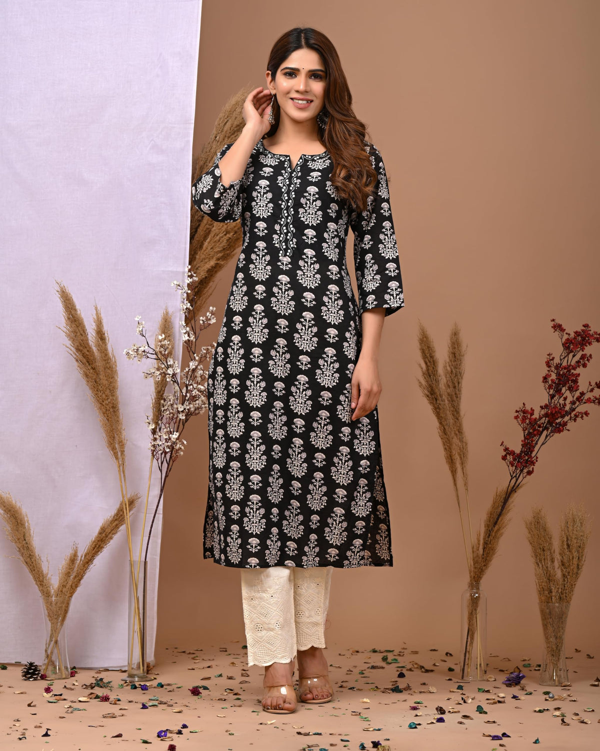 Rimeline Cotton Kurta for Women, Round Neck, Three Quarter Sleeves, Straight Fit Kurta (S-XXL) - label detail
