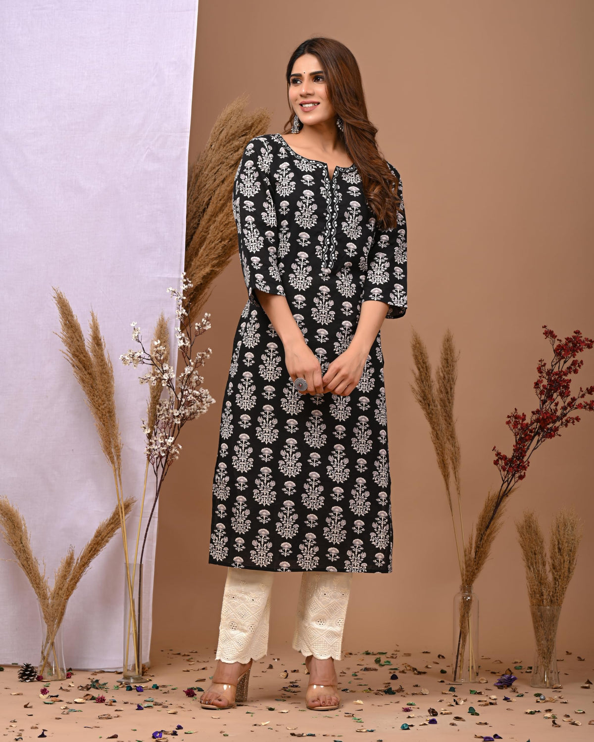 Rimeline Cotton Kurta for Women, Round Neck, Three Quarter Sleeves, Straight Fit Kurta (S-XXL) - ingredients panel