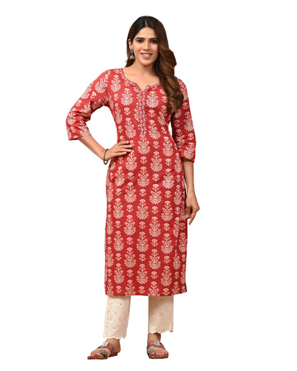 Rimeline Cotton Kurta for Women, Round Neck, Three Quarter Sleeves, Straight Fit Kurta (S-XXL) (9)