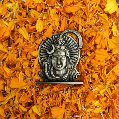 ringzinnie Lord Shiva Face Idol, Metal Figurine for Car Dashboard Home Temple Office Decor, Antique Style, Compact Showpiece