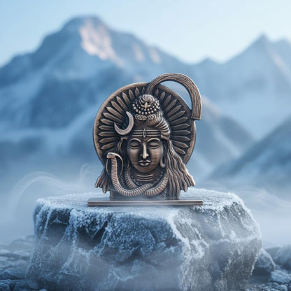 ringzinnie Lord Shiva Face Idol, Metal Figurine for Car Dashboard Home Temple Office Decor, Antique Style, Compact Showpiece 
