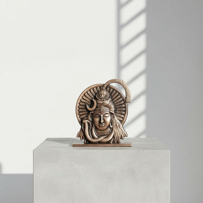 ringzinnie Lord Shiva Face Idol, Metal Figurine for Car Dashboard Home Temple Office Decor, Antique Style, Compact Showpiece 