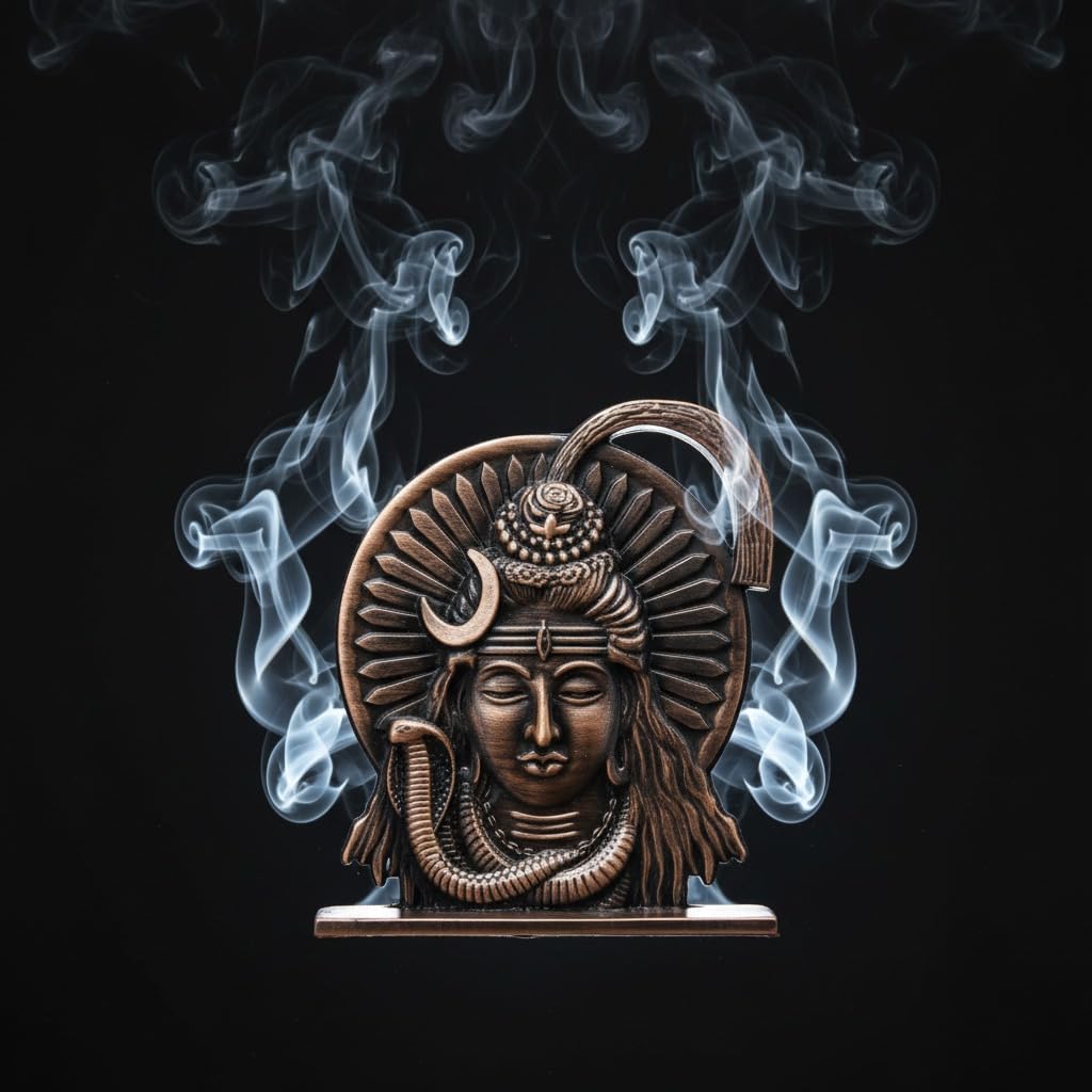 ringzinnie Lord Shiva Face Idol, Metal Figurine for Car Dashboard Home Temple Office Decor, Antique Style, Compact Showpiece 