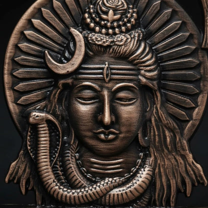 ringzinnie Lord Shiva Face Idol, Metal Figurine for Car Dashboard Home Temple Office Decor, Antique Style, Compact Showpiece 