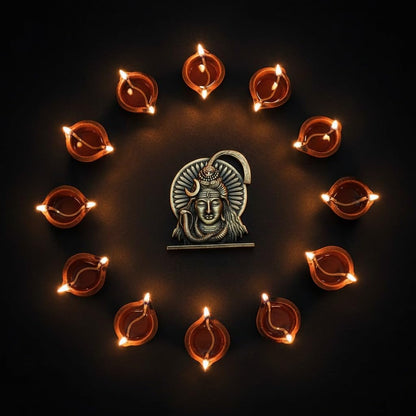 ringzinnie Lord Shiva Face Idol, Metal Figurine for Car Dashboard Home Temple Office Decor, Antique Style, Compact Showpiece 