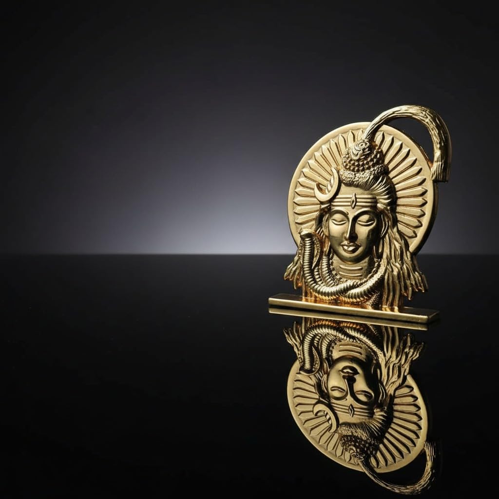 ringzinnie Lord Shiva Face Idol, Metal Figurine for Car Dashboard Home Temple Office Decor, Antique Style, Compact Showpiece 