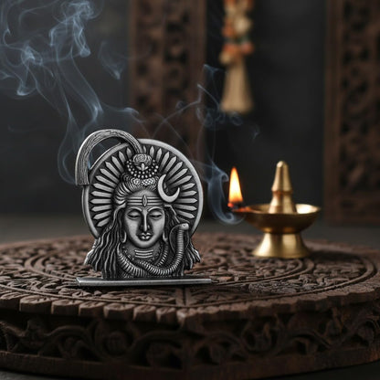 ringzinnie Lord Shiva Face Idol, Metal Figurine for Car Dashboard Home Temple Office Decor, Antique Style, Compact Showpiece 