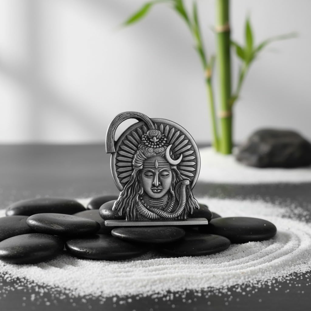 ringzinnie Lord Shiva Face Idol, Metal Figurine for Car Dashboard Home Temple Office Decor, Antique Style, Compact Showpiece 
