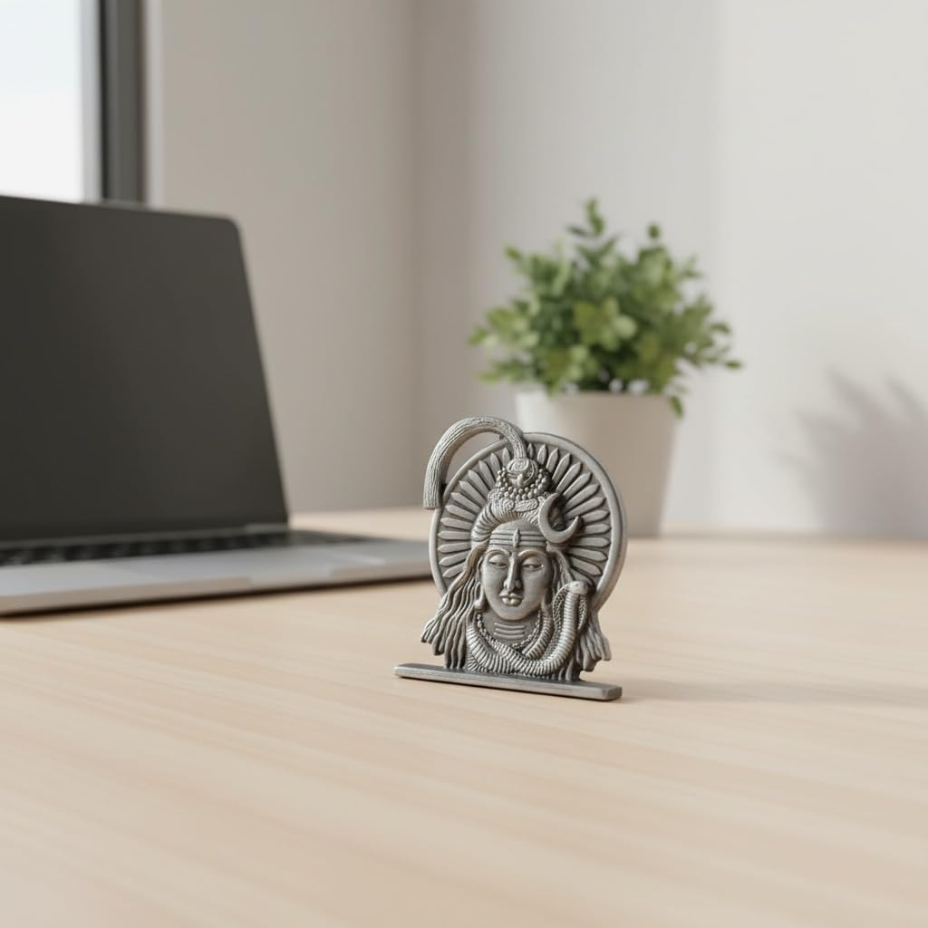 ringzinnie Lord Shiva Face Idol, Metal Figurine for Car Dashboard Home Temple Office Decor, Antique Style, Compact Showpiece 