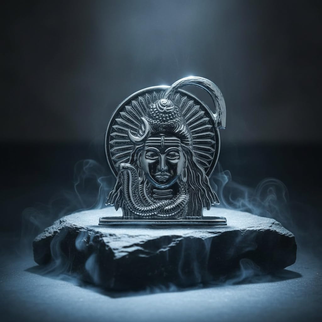 ringzinnie Lord Shiva Face Idol, Metal Figurine for Car Dashboard Home Temple Office Decor, Antique Style, Compact Showpiece 