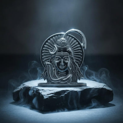 ringzinnie Lord Shiva Face Idol, Metal Figurine for Car Dashboard Home Temple Office Decor, Antique Style, Compact Showpiece 