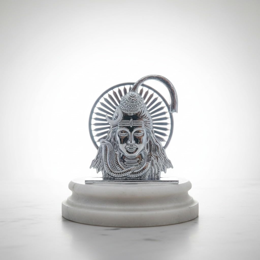 ringzinnie Lord Shiva Face Idol, Metal Figurine for Car Dashboard Home Temple Office Decor, Antique Style, Compact Showpiece 
