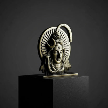 ringzinnie Lord Shiva Face Idol, Metal Figurine for Car Dashboard Home Temple Office Decor, Antique Style, Compact Showpiece 