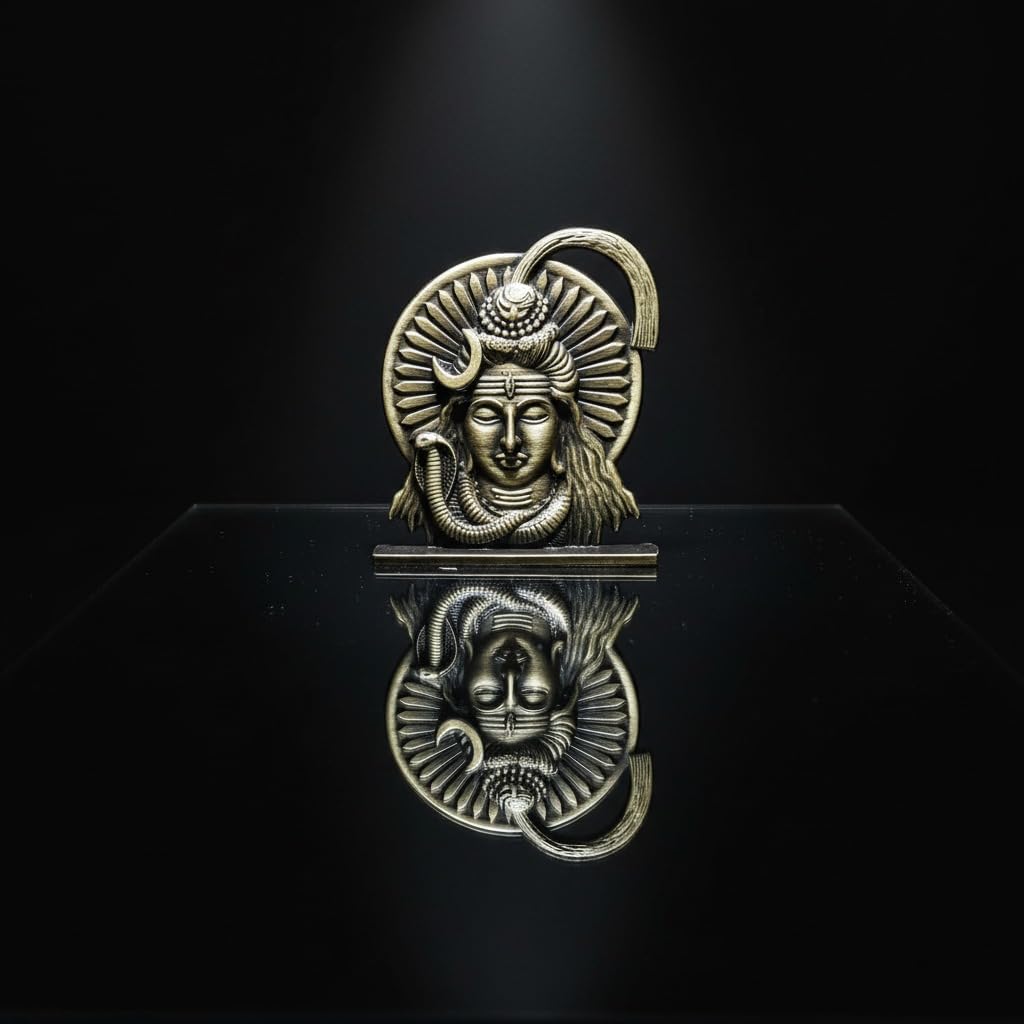 ringzinnie Lord Shiva Face Idol, Metal Figurine for Car Dashboard Home Temple Office Decor, Antique Style, Compact Showpiece 