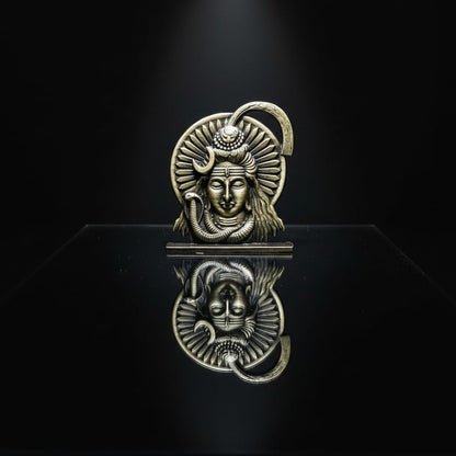 ringzinnie Lord Shiva Face Idol, Metal Figurine for Car Dashboard Home Temple Office Decor, Antique Style, Compact Showpiece 