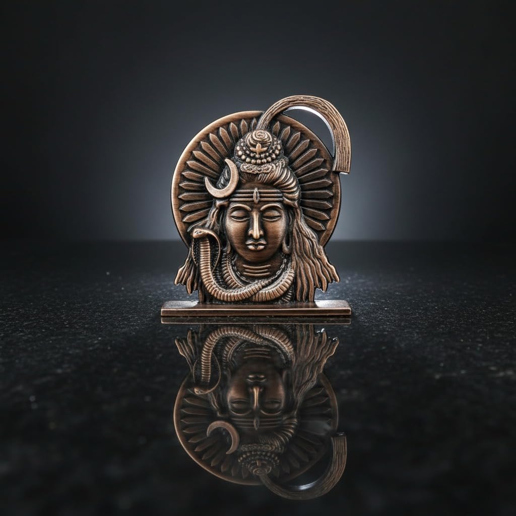 ringzinnie Lord Shiva Face Idol, Metal Figurine for Car Dashboard Home Temple Office Decor, Antique Style, Compact Showpiece 