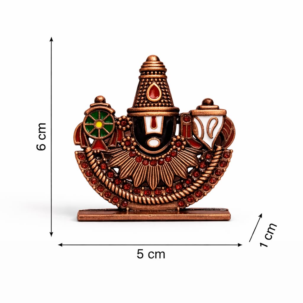 ringzinnie Lord Venkateswara Swamy Idol, 6 cm, Antique Finish Miniature Figurine for Home Temple & Car Dashboard - front view