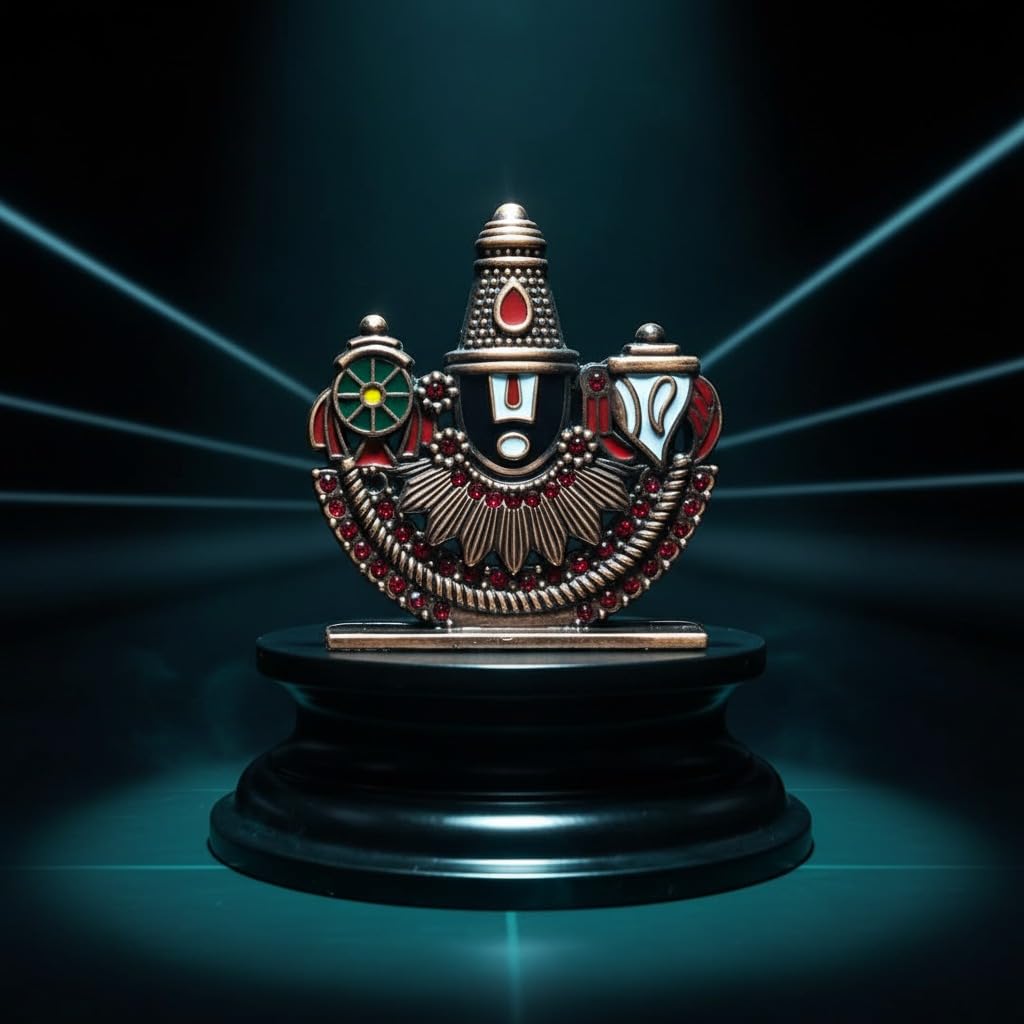 ringzinnie Lord Venkateswara Swamy Idol, 6 cm, Antique Finish Miniature Figurine for Home Temple & Car Dashboard - label deta
