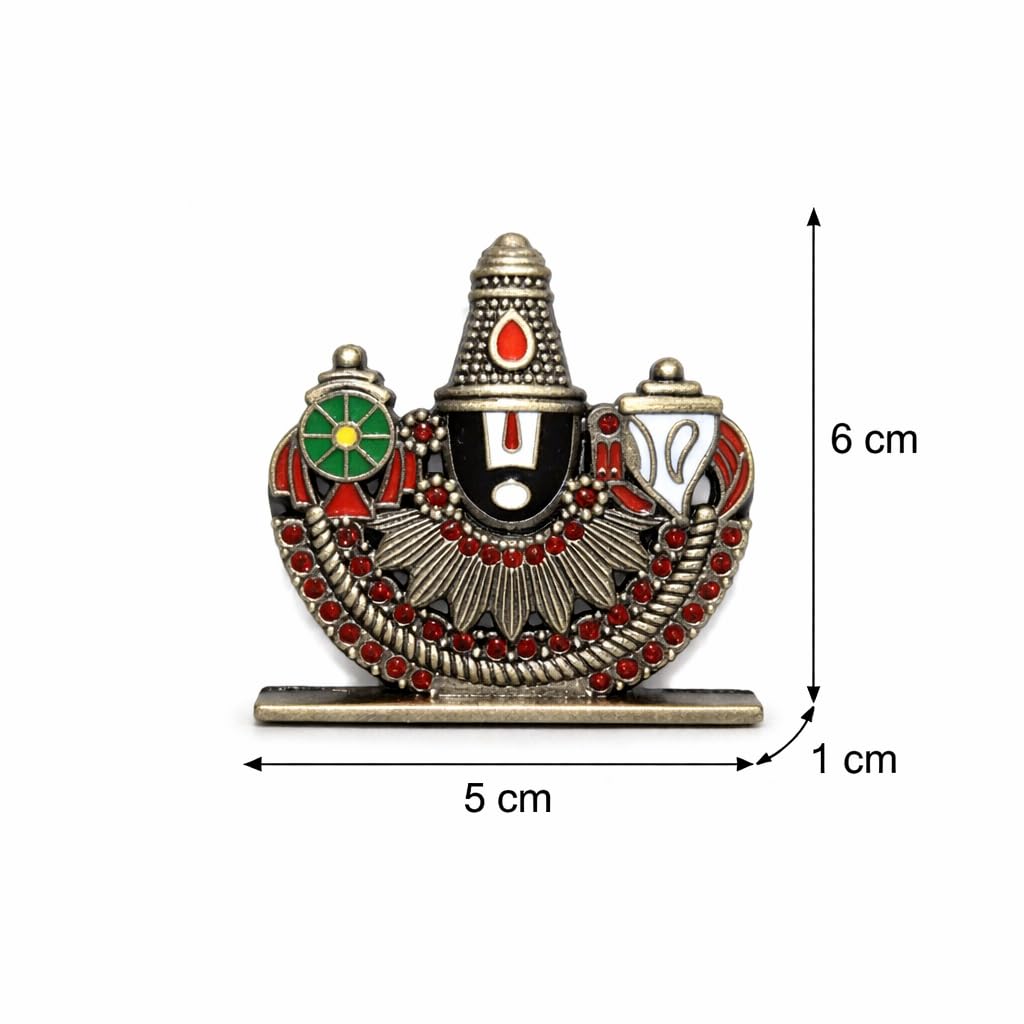 ringzinnie Lord Venkateswara Swamy Idol, 6 cm, Antique Finish Miniature Figurine for Home Temple & Car Dashboard - front view
