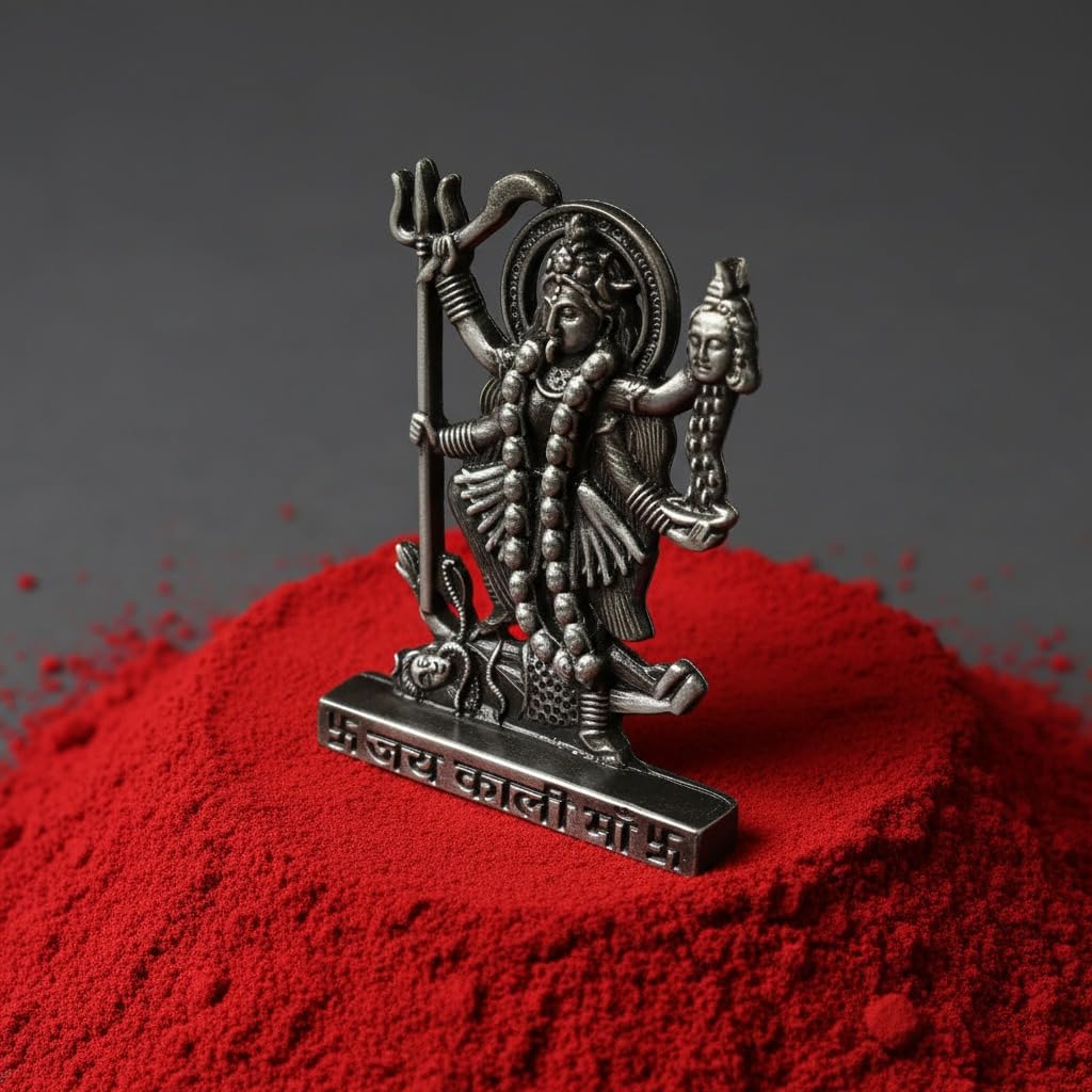 ringzinnie Metal Goddess Kali Idol, Antique Finish Figurine for Home Temple or Car Dashboard - front view (15)