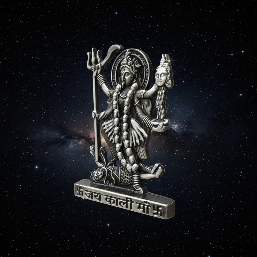 ringzinnie Metal Goddess Kali Idol, Antique Finish Figurine for Home Temple or Car Dashboard - back view (16)