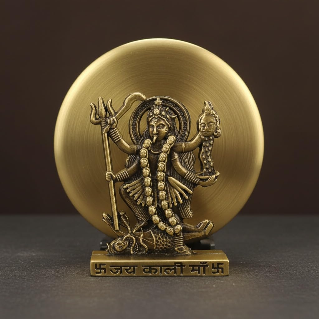 ringzinnie Metal Goddess Kali Idol, Antique Finish Figurine for Home Temple or Car Dashboard - front view