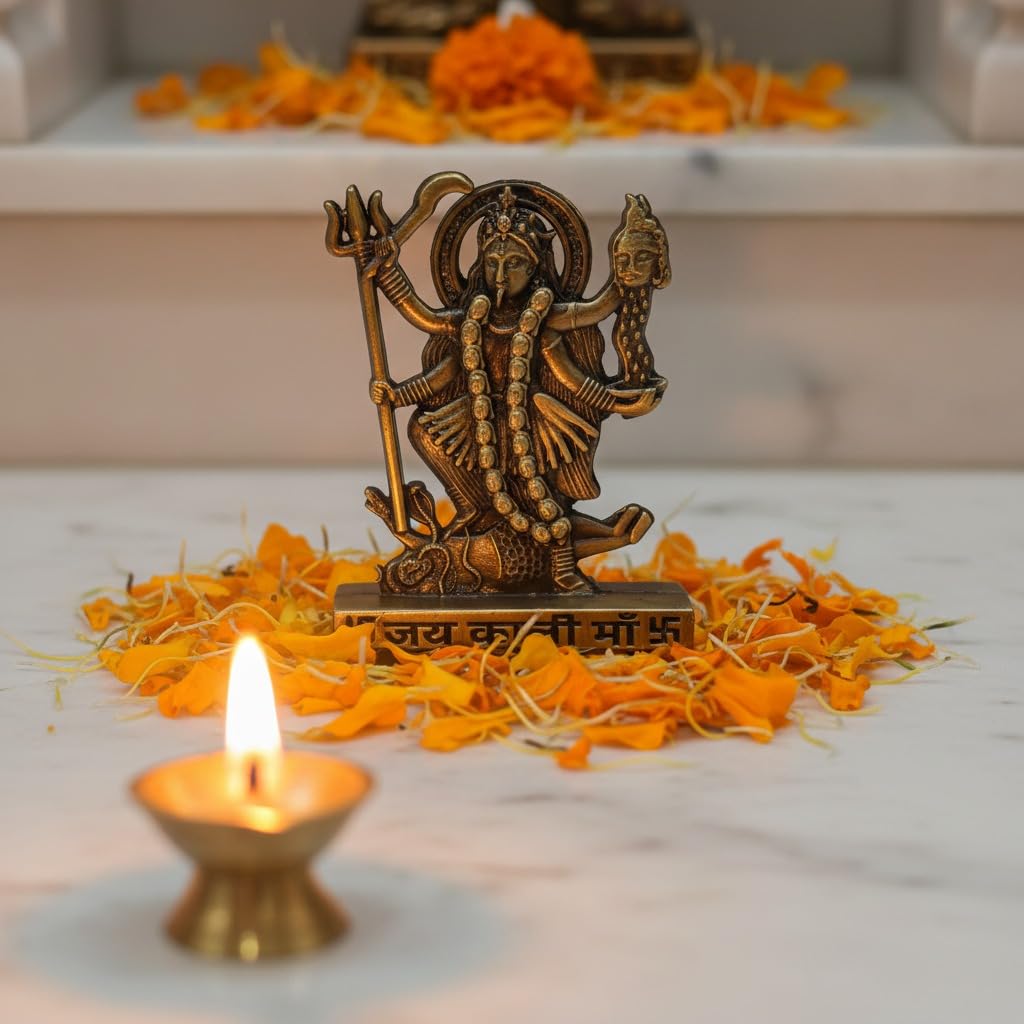 ringzinnie Metal Goddess Kali Idol, Antique Finish Figurine for Home Temple or Car Dashboard - back view