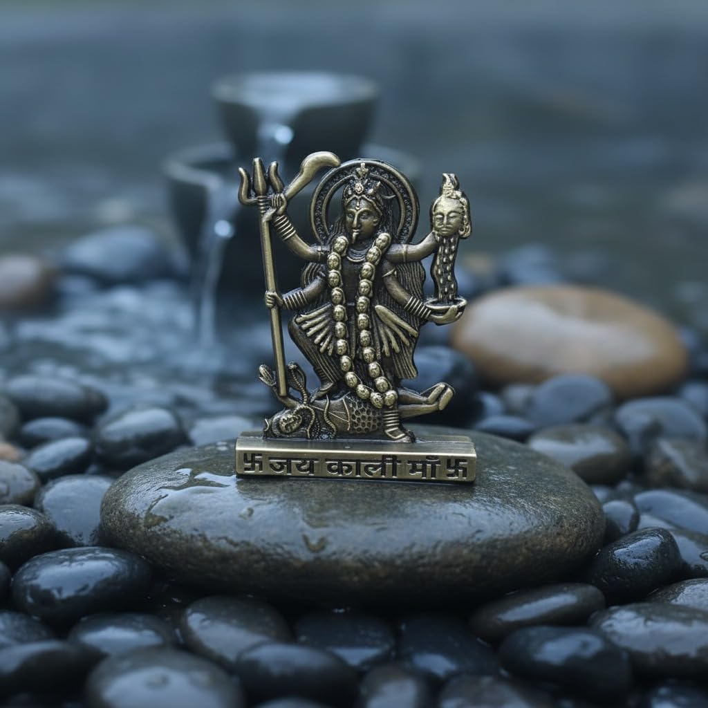 ringzinnie Metal Goddess Kali Idol, Antique Finish Figurine for Home Temple or Car Dashboard - close-up detail