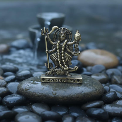 ringzinnie Metal Goddess Kali Idol, Antique Finish Figurine for Home Temple or Car Dashboard - close-up detail
