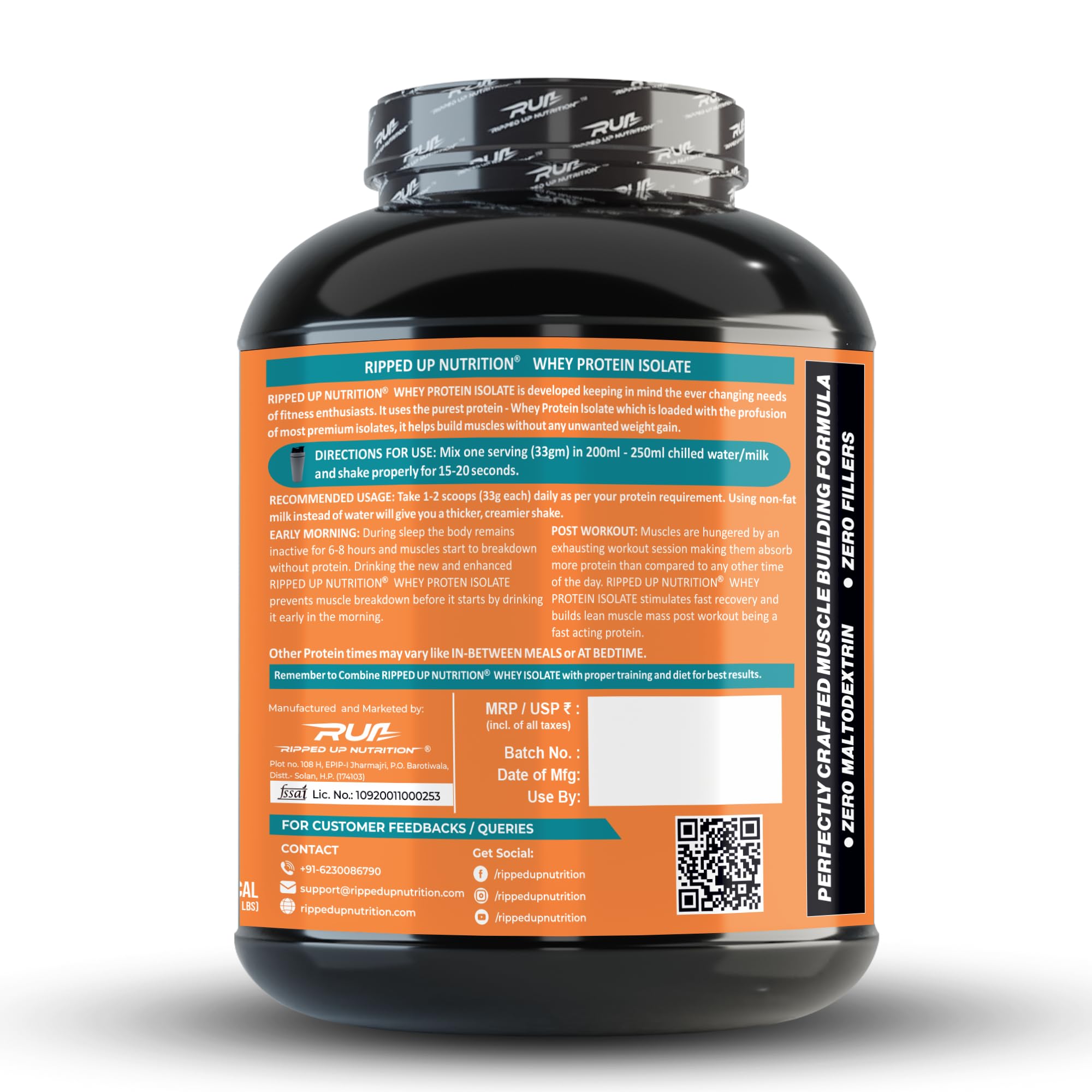 Ripped Up Nutrition Whey Protein Isolate Powder, 27g Protein Per Serving, GMP Certified - close-up detail