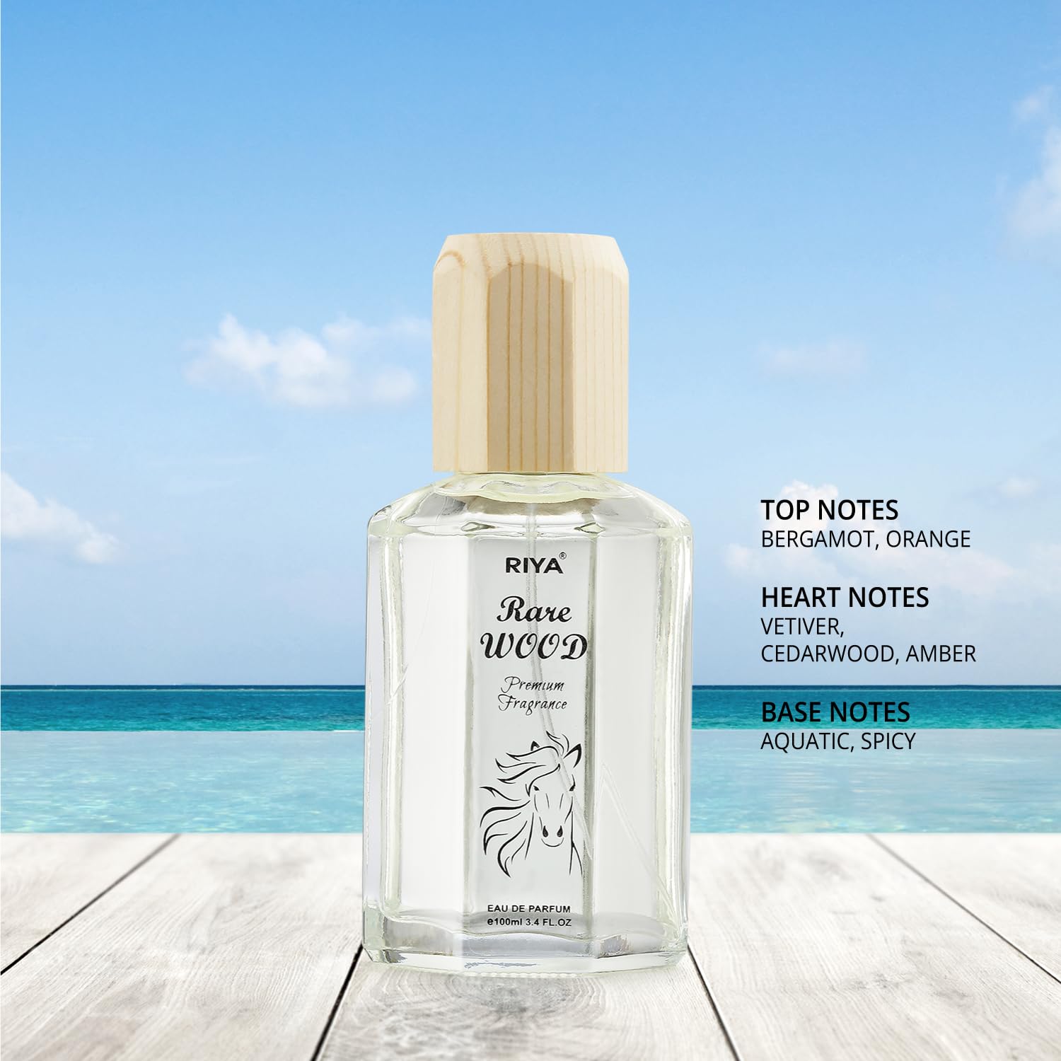 Riya Rare Wood Eau De Perfume for Men, 100ml, 300g - back view