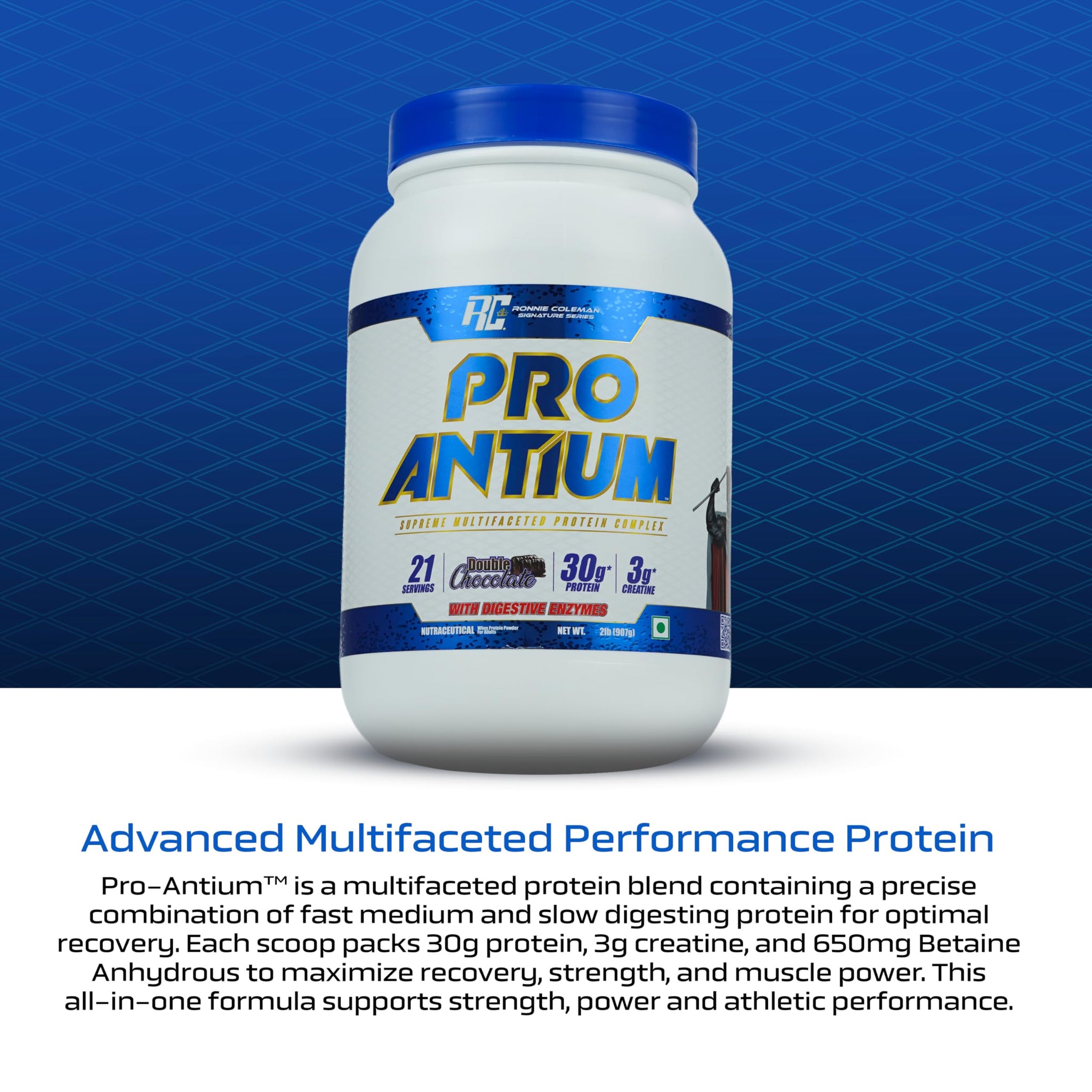 Ronnie Coleman Signature Series Pro-Antium Whey Protein, Double Chocolate, 907g (21 Servings) - front view